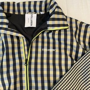 ASOS (COLLUSION) mixed checkerboard track jacket in green and black.